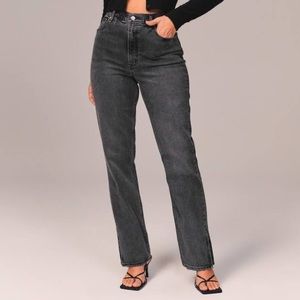 Abercrombie curve love ankle straight ultra high rise in washed grey